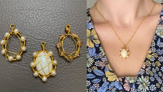 DIY Jewelry  Wire Wrapping Cabochon  Necklace pendant [upl. by Siroled]