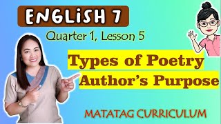 TYPES OF POETRY  ENGLISH 7  MATATAG Curriculum VIDEO LESSON  QUARTER 1  LESSON 5 [upl. by Norb]