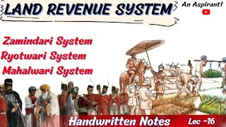 Land Revenue SystemsThe ZamindariRyotwariMahalwari  Modern History  Lec16  An Aspirant [upl. by Lishe103]