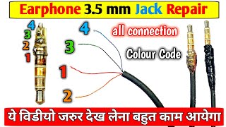 Earphone 35 mm jack Pin Repair amp 4 Wire Colour Code Connection  Headphone TRS Pin Repair [upl. by Atika]