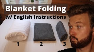 How to Fold a Blanket With ENGLISH Instructions [upl. by Aiotal]