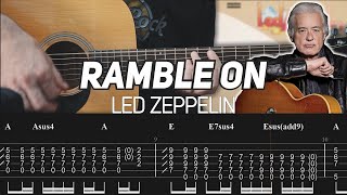 Led Zeppelin  Ramble On Acoustic Guitar lesson with TAB [upl. by Htebharas522]