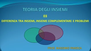 Teoria degli Insiemi  03 Differenza tra Insiemi Insieme Complementare e Problemi [upl. by Yeldnarb]