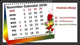 November Calendar 2028 novembercalender2028 [upl. by Cutlor259]