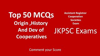 jkpsc MCQ on cooperatives its origin  development and related acts [upl. by Aynotahs934]