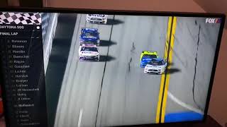 Ryan Newman crashes into wall Denny Hamlin wins Daytona 500 [upl. by Ahsikel]