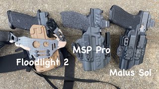 Universal Light Bearing Holster Showdown  Malus Sol vs MSP Pro vs Floodlight 2 [upl. by Raclima488]