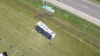 Wind gusts lift RV out of lot tosses it toward I70 in Grain Valley [upl. by Gildus]