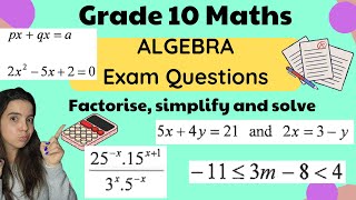 Grade 10 Maths ALGEBRA Exam Questions Practice [upl. by Eilsehc]