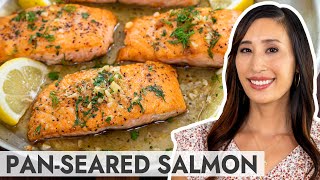 Crispy PanSeared Salmon with Lemon Garlic Sauce [upl. by Lizette]