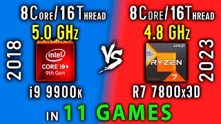 i9 9900k max OC vs Ryzen 7 7800x3D in 11 Games  R7 7800x3D vs i9 9900ks 50 GHz [upl. by Enidlarej]