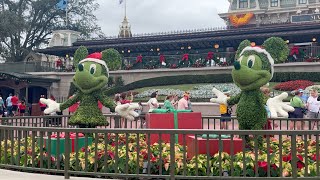 Magic Kingdom New Christmas Decorations Omnibus Ride at Disney World 1124 [upl. by Nogras]