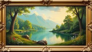 Peaceful Lake View Painting  Gold Frame TV Art  TV Screensaver [upl. by Esilrac]