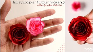 Amazing paper rose making  how to make realistic paper rose flower  easy and fastcrafts [upl. by Ahsal]