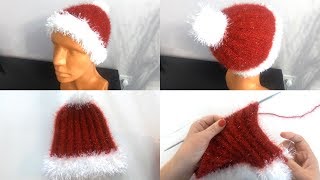 Kolay Yılbaşı Beresi Yapımı  Örgü Şapka ve Bere Modelleri  Knitting Santa Hat [upl. by Ahsikam]