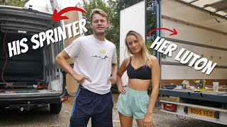 His vs Her VAN BUILD CHALLENGE Sprinter vs Luton Campervan Conversion  Ep1 Solar Fans amp Windows [upl. by Shane]