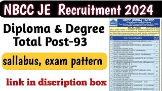 NBCC JE 2024 recruitment out nbcc je 2024 vacancy details NBCC JE sallabus exam pattern nbcc [upl. by Dirraj425]