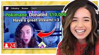 Donating 10000 to Random Twitch Streamers  Pokimane [upl. by Haukom]