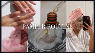 Relaxing pamper routine  gel nails gua sha exfoliating comfort amp baking  Self care 2024 [upl. by Eetnwahs]