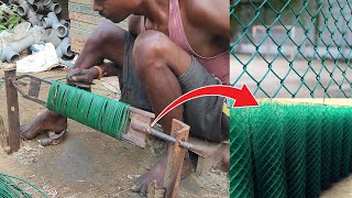 How to make a chain link fence  Handmade PVC coated chain link fencing DIY [upl. by Anehsuc480]