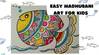 Easy Madhubani art for kids  Folk art  Easy Fish drawing  Art for kids [upl. by Schifra]