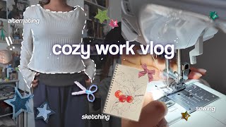 🎀 alterating my clothes at home ☆ COZY VLOG cleaning drawing sewing [upl. by Karilla]