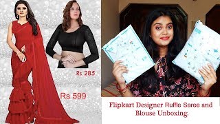 Unboxing Flipkart Ruffle Saree at Rs 599  Review amp Tryon  Diwali Unboxing 2019  Beauty Getaways [upl. by Howes660]