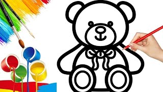 Teddy drawing coloring painting for preschoolersHow to draw cute teddy 🧸for kids [upl. by Yecad]