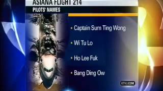 Asiana Pilots names from KTVU News Racist Prank Funny Hoax Plane Crash San Fransisco [upl. by Irving]