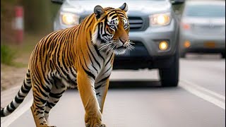 Tiger on road at Khajuraho sgtiger MadhyaPradeshTourism [upl. by Norry746]