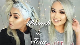 BLEACHING amp TONING MY OWN HAIR  Hair Tutorial [upl. by Okiman]