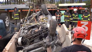 Vehicle Extrication Firefighter Training  Triangular Lift System Using Paratech Struts [upl. by Gnut]