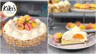 Pfirsichtorte mit Praskovki Keksen  Pfirsichkekse  Pfirsich Torte Rezept  Peach Cake [upl. by Ahcila]