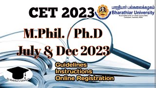 CET 2023 for MPhil amp PhD admission  Bharathiar University rekhasedugrit [upl. by Lulita]