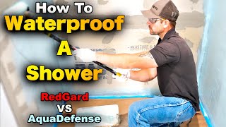 How To Waterproof A Shower  RedGard vs AquaDefense [upl. by Irme11]