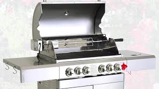 GREADEN Barbecue À Gaz INOX DÖNER 4 BRÛLEURS 1 KIT RÔTISSOIRE  1 FEU LATÉRAL et Thermomètre 22KW [upl. by Arais]