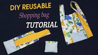 DIY reusable shopping bag tutorial  How to make a foldable shopping bag  DIY Tutorial Ideas [upl. by Florie]