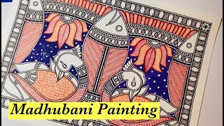 Madhubani Painting of Peacock and Fish II Mithila Art II How to make Madhubani Art II Hindi Tutorial [upl. by Katrine]