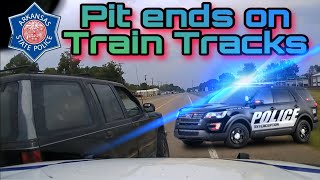 Dash Cam Arkansas State Police Pursuit on HWY 67 Ends in Pit on Train Track [upl. by Yrelle]