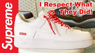 Nike Air Force 1 x SUPREME WhiteonWhite  Review and Shots on Foot [upl. by Nilad]