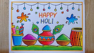 Holi drawing easy Happy Holi poster drawing Holi festival drawing Holi special Card drawing [upl. by Cherie]