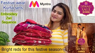 Myntra 90 off on kurta sets  MYNTRA DIWALI SALE  Bright reds for Diwali and wedding Season  SALE [upl. by Tirb]