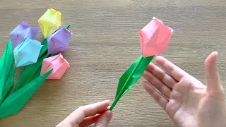 Origami Tulip Flower  Origami Flower Paper Tulip [upl. by Kristal]