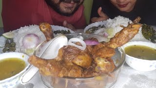 ASMR Chicken Leg CurryRiceDalGreen herbs and Bean Onion Fry 😋 👍 [upl. by Ahsiram659]