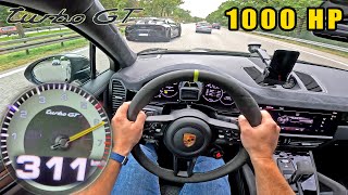 1000HP Porsche Cayenne TURBO GT meets LAMBORGHINI STO on Autobahn [upl. by Pricilla]