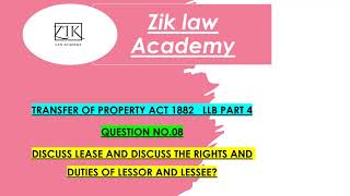 LEASE  Rights and Liabilities of Lessor and Lessee  Transfer of Property Act 1882 [upl. by Baelbeer]