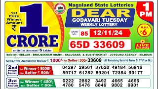 Lottery Result Today 1pm 12112024  Official  Nagaland Lottery [upl. by Dolf263]