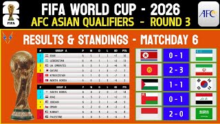 AFC WORLD CUP QUALIFIERS 2026  AFC ASIAN QUALIFIERS ROUND 3  RESULTS amp STANDINGS  MATCHDAY 6 [upl. by Adnohr]