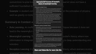 Different Approaches Or Processes Of Learning  Ausubels theory of meaningful learning [upl. by Onitnevuj503]