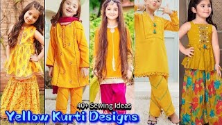 Baby Girls Yellow kurti designs  New dress designs for little girls  yellow embroidery kurti ideas [upl. by Hedley338]